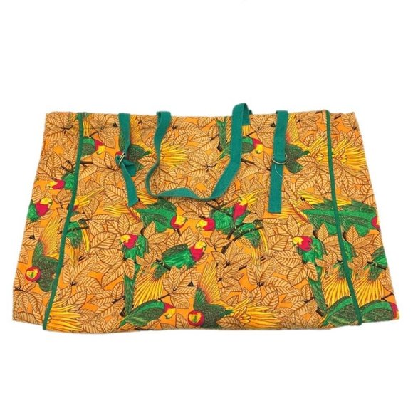 HERMES Parakeet bird pattern Bag Tote Bag Canvas Orange - Picture 2 of 10
